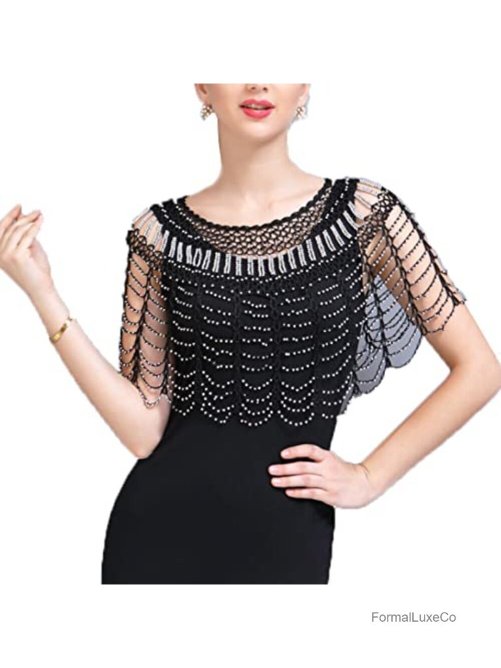 Knit Hollow Out Beaded Shawl Wrap Evening Dress Cover Up Shrug